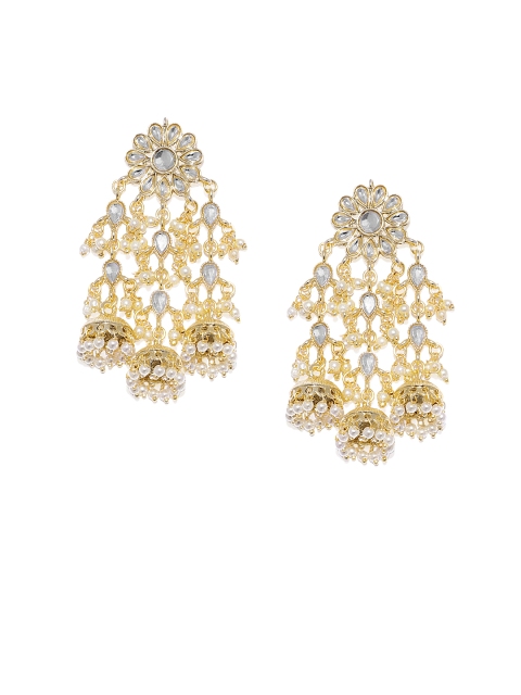 

Alamod Gold-Toned & White Classic Jhumkas