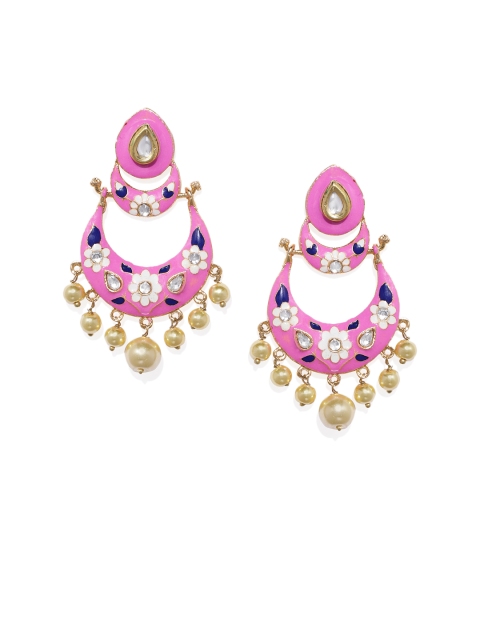 

Alamod Women Gold-Plated & Antique Crescent Shaped Kundan & Pearl Chandbalis
