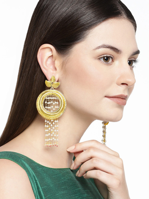 

Alamod Gold-Plated & Cream-Coloured Spherical Drop Earrings
