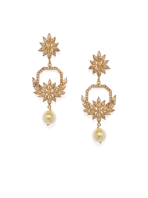 

Alamod Gold-Plated & Brown Floral Drop Earrings