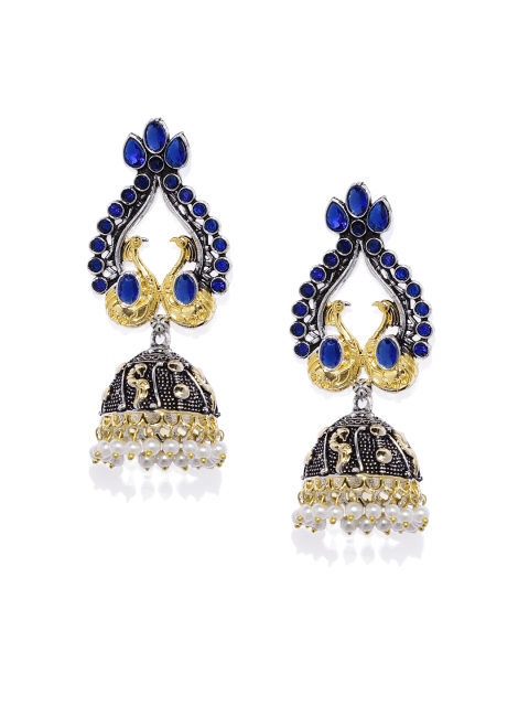 

Alamod Gold-Plated & Blue Peacock Shaped Jhumkas