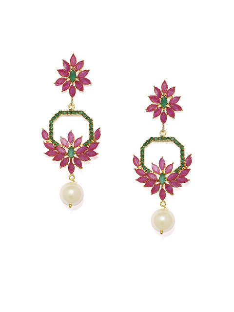 

Alamod Gold-Plated & Pink Floral Drop Earrings