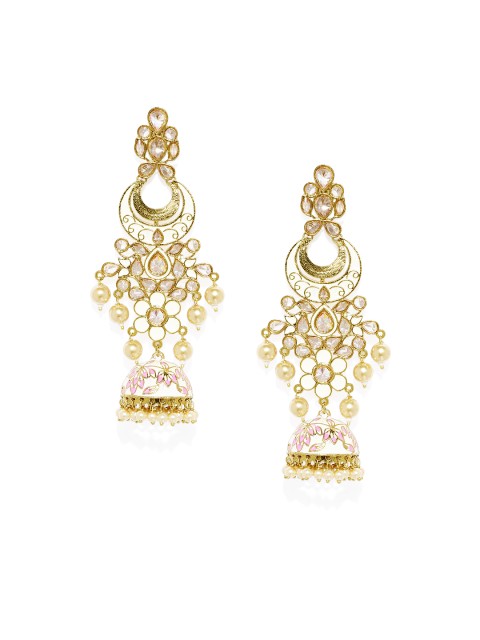 

Alamod Gold-Toned & Cream-Coloured Classic Jhumkas