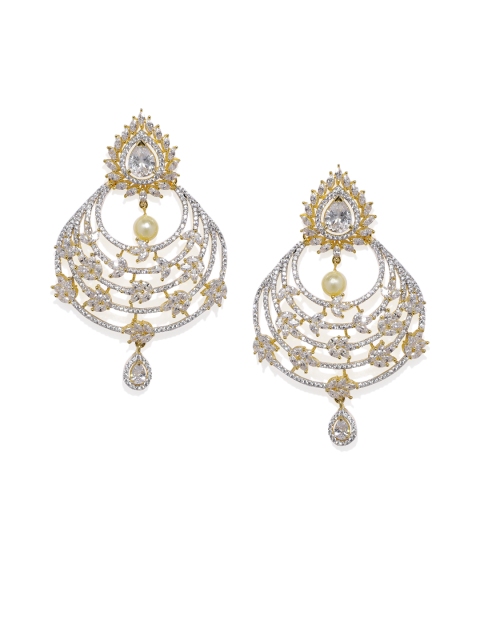 

Alamod Gold-Plated & White Contemporary Cubic Zirconia Drop Earings