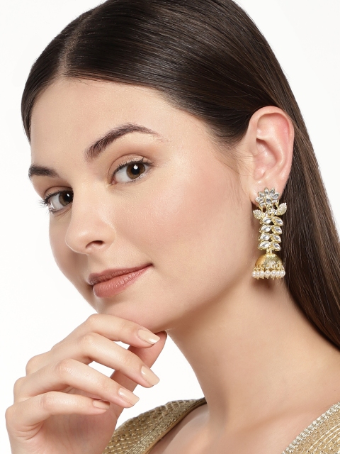 

Alamod Gold-Toned Gold-Plated Antique Dome Shaped Kundan Jhumkas