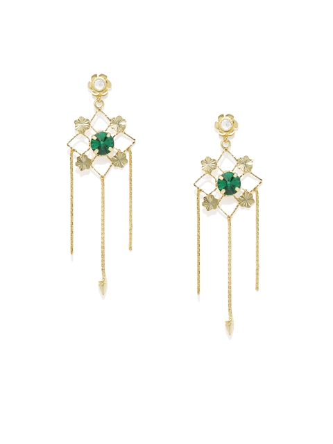 

Alamod Gold-Plated & Green Contemporary Drop Earrings