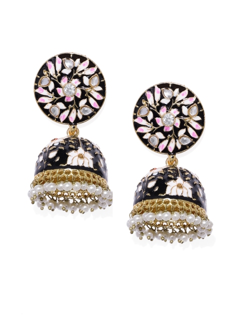 

Alamod Gold-Toned Gold-Plated Meenakari Dome Shaped Kundan Jhumkas