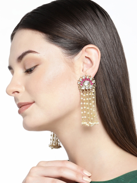 

Alamod Gold-Toned Gold-Plated Antique Classic Drop Kundan Earrings