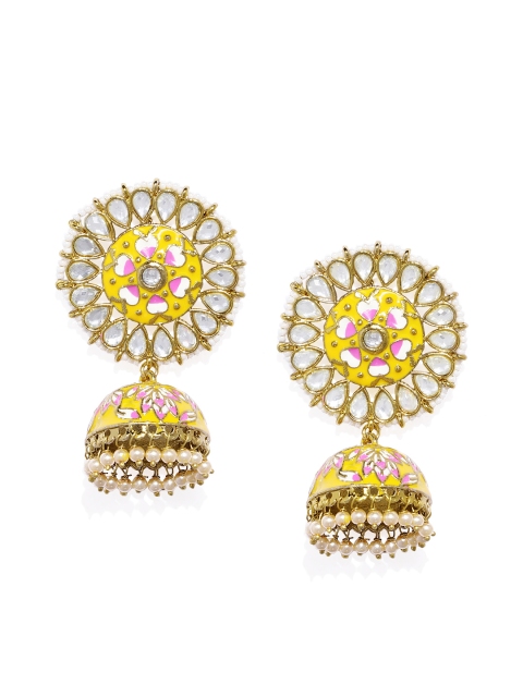 

Alamod Gold-Toned & Yellow Classic Jhumkas