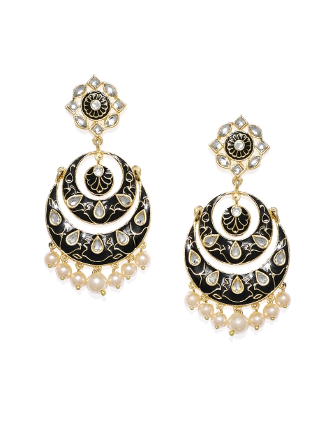 

Alamod Gold-Toned Gold-Plated Meenakari Crescent Shaped Kundan Chandbalis