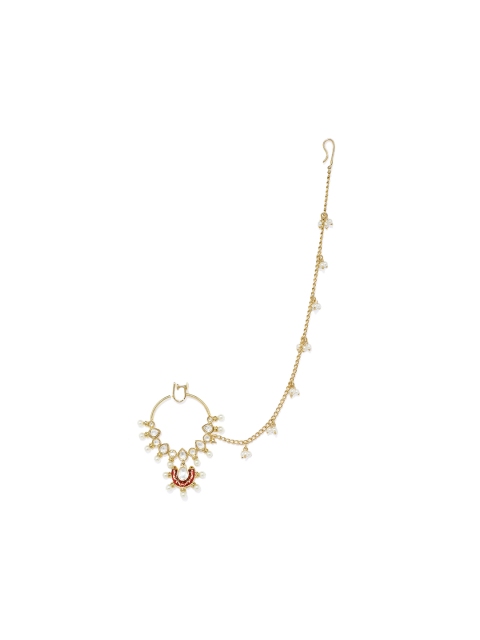 

Alamod White & Red Gold-Plated Meenakari Screw Back Nose Ring