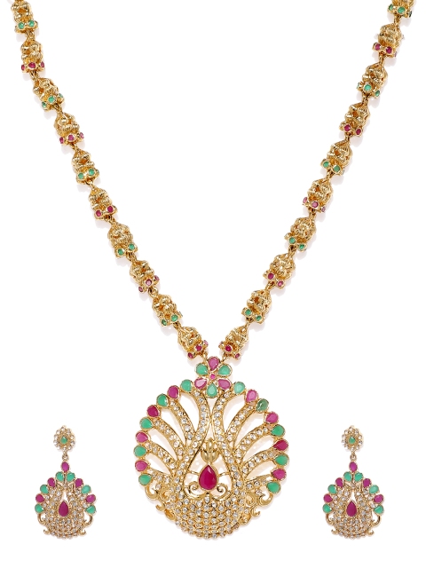 

Alamod Green & Pink Gold-Plated Cubic Zirconia Jewellery Set