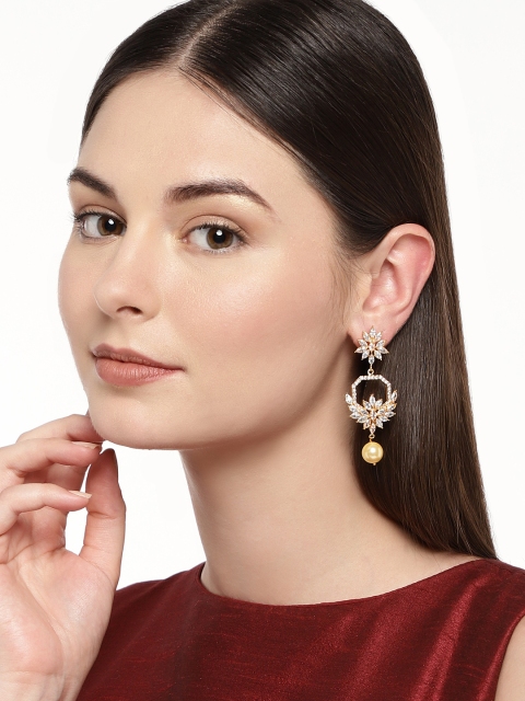 

Alamod Gold-Plated & White Floral Drop Earrings