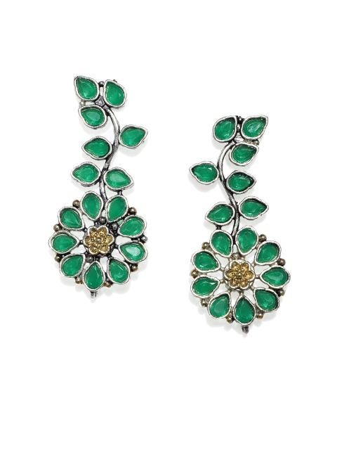 

Alamod Gold-Toned & Green Floral Shaped Drop Earrings