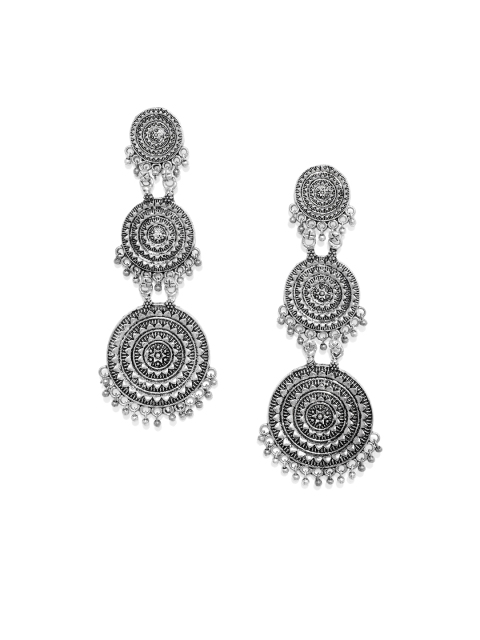 

Alamod Gunmetal-Toned Circular Drop Oxidised Earrings, Metallic
