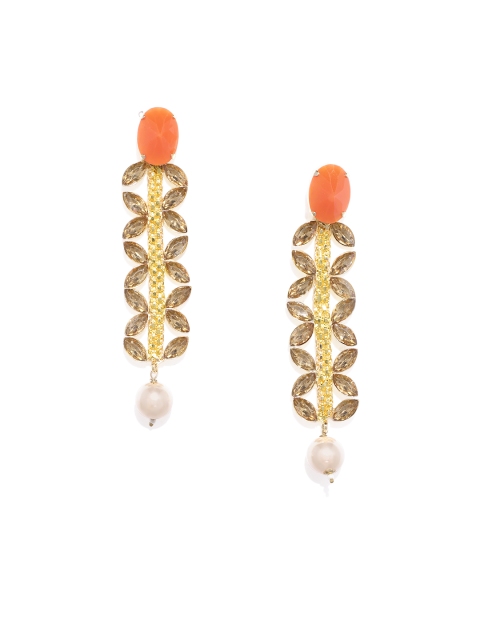 

Alamod Gold-Toned & Orange Contemporary Drop Earrings