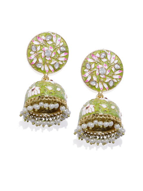 

Alamod Gold-Toned Gold-Plated Meenakari Dome Shaped Kundan Jhumkas