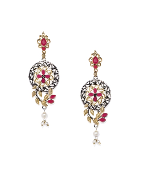 

Alamod Rhodium-Plated & Red Circular Drop Earrings, Metallic