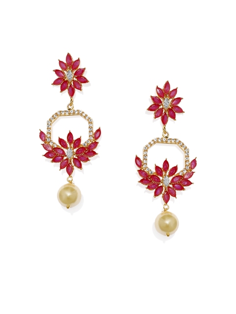 

Alamod Gold-Plated & Pink Floral Drop Earrings