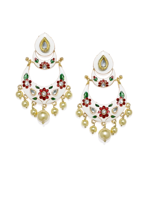 

Alamod Women Gold-Plated Meenakari Crescent Shaped Kundan Chandbalis