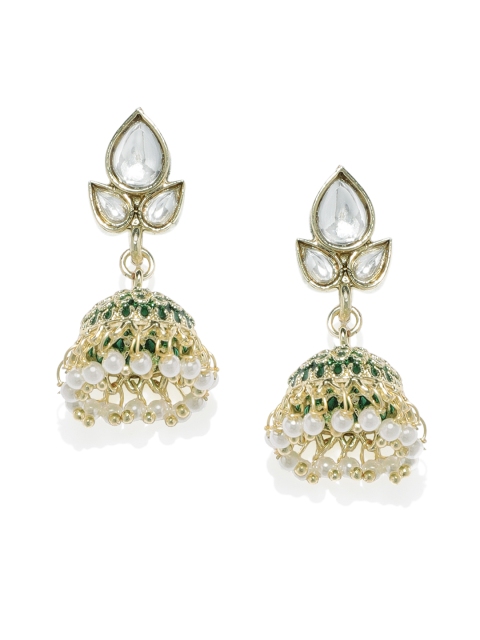 

Alamod Gold-Toned Gold-Plated Antique Dome Shaped Kundan Jhumkas