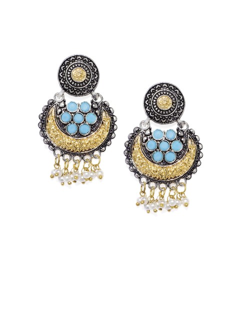 

Alamod Gold-Plated & Blue Crescent Shaped Chandbalis, Metallic
