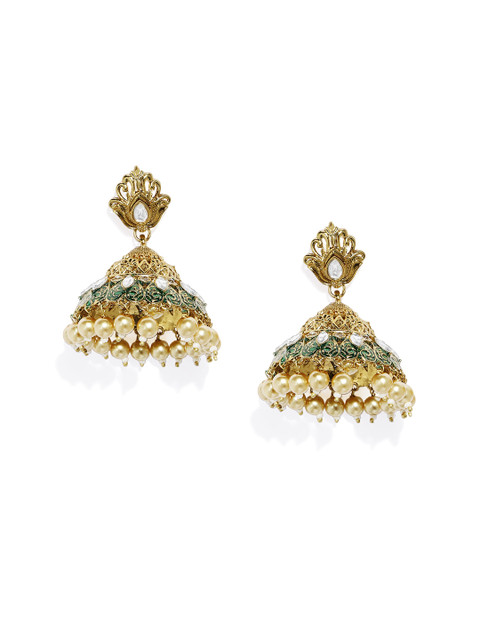 

Alamod White Gold-Plated Antique Dome Shaped Pearl Jhumkas