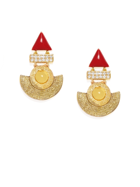 

Alamod Gold-Plated & Red Contemporary Drop Earrings