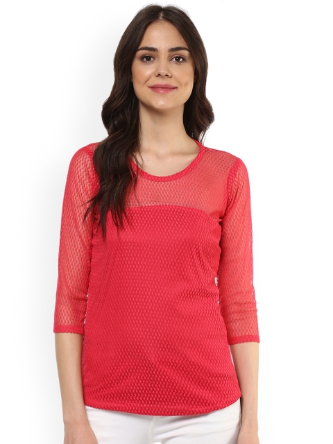 

Mayra Women Coral Pink Self Design Top