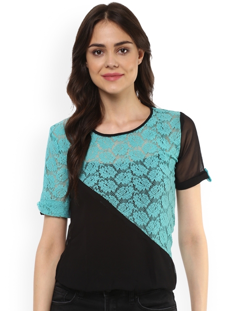 

Mayra Women Blue & Black Colourblocked Top