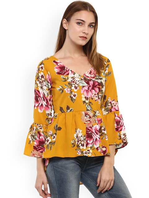 

Mayra Women Yellow Printed High-Low Top