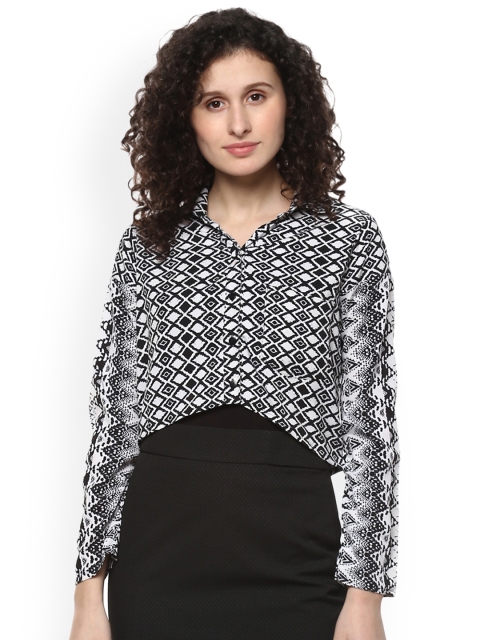 

Mayra Women Black Printed Shirt Style Crop Top