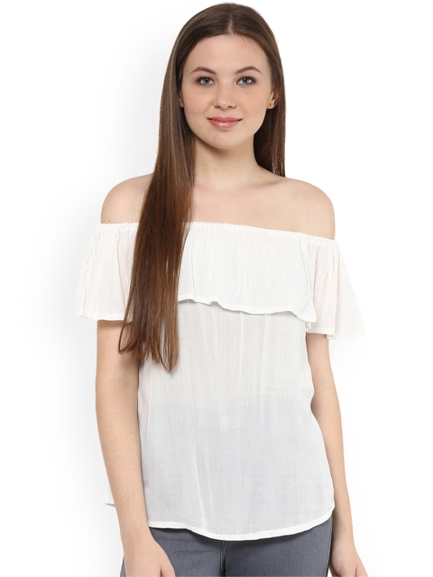 

Mayra Women White Solid Bardot Top