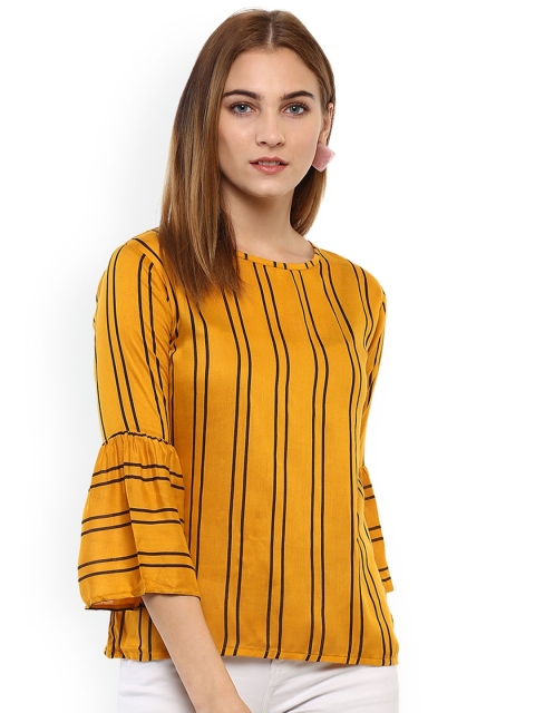 

Mayra Women Yellow Striped A-Line Top