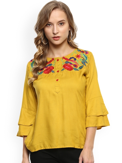 

Mayra Women Yellow Printed A-Line Top