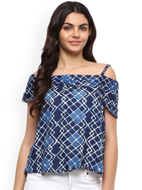 

Mayra Women Blue Printed A-Line Top