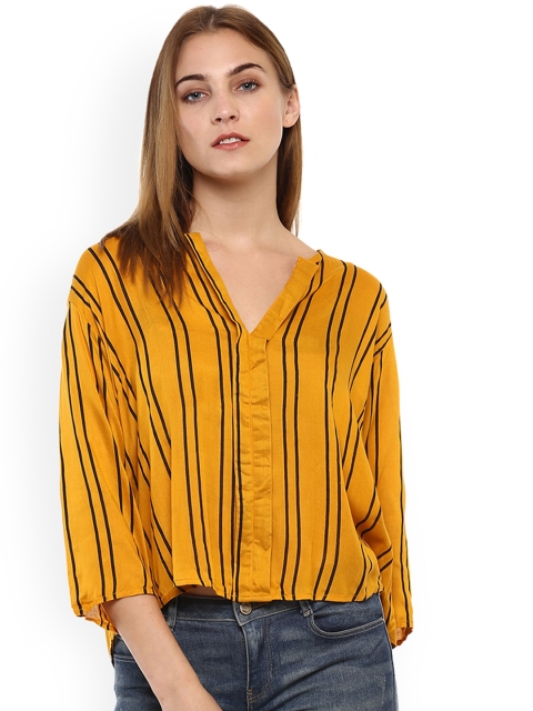 

Mayra Women Yellow Striped High-Low Top