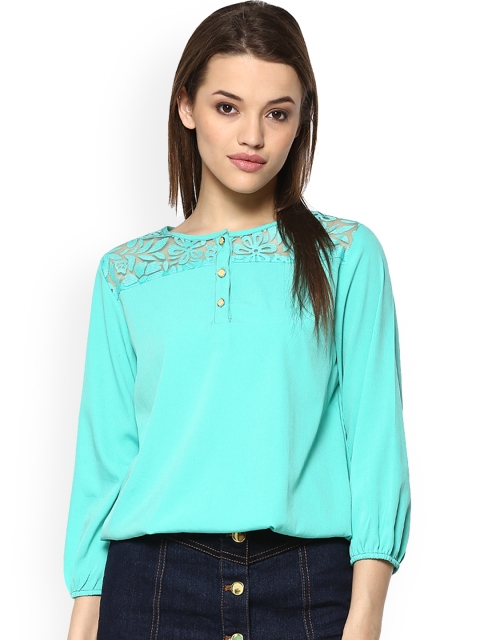

Mayra Women Turquoise Blue Self Design Blouson Top