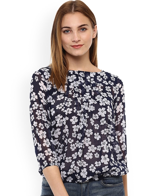 

Mayra Women Blue Printed Blouson Top