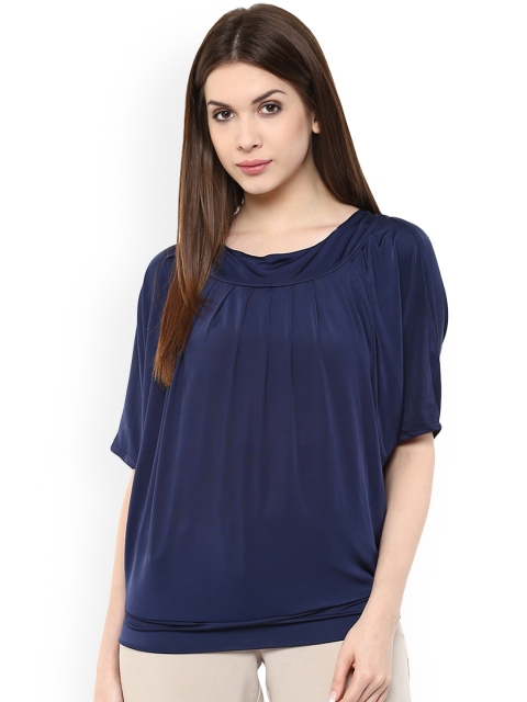 

Mayra Women Navy Blue Solid Blouson Top