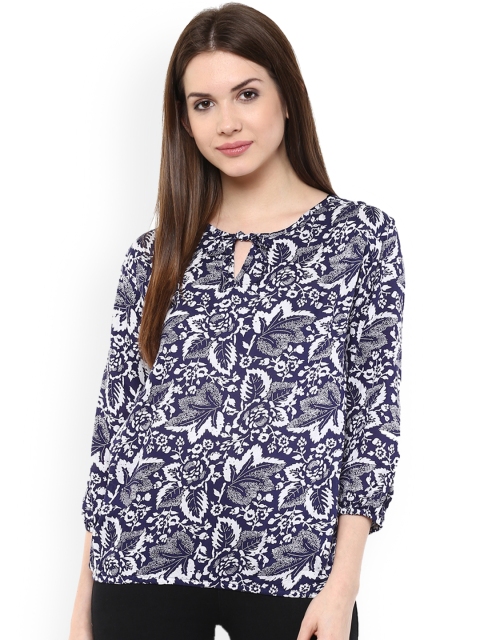 

Mayra Women Blue Floral Print Blouson Top
