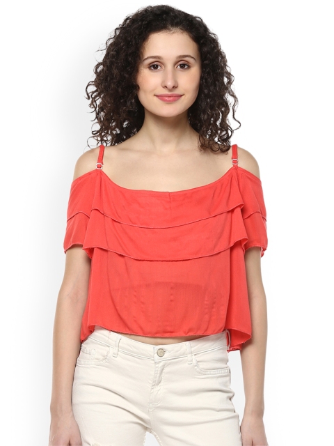 

Mayra Women Coral Orange Solid Top