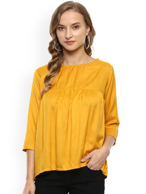 

Mayra Women Yellow Solid A-Line Top