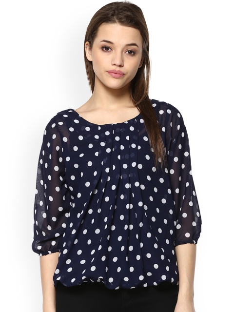 

Mayra Women Navy Blue Printed Blouson Top