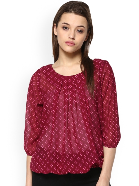 

Mayra Women Maroon Printed Blouson Sheer Top