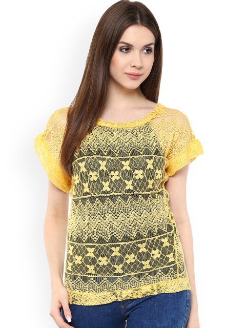 

Mayra Women Yellow Self Design Top