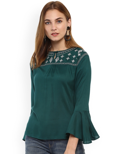 

Mayra Women Green Self Design Top