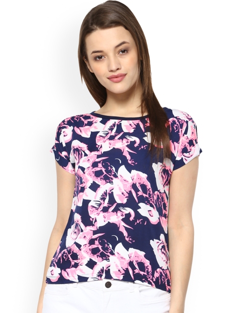 

Mayra Women Navy Blue & Pink Printed A-Line Top
