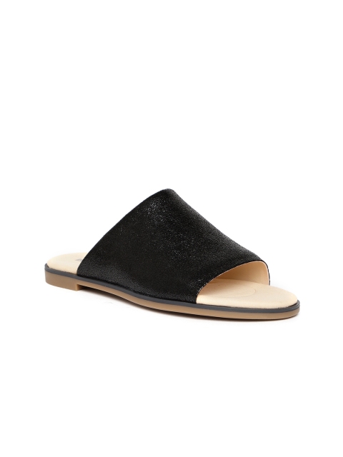 

Clarks Women Black Leather Open Toe Flats