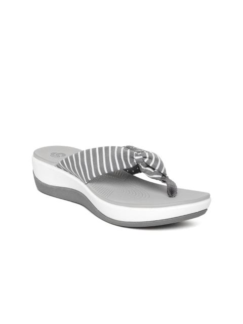 

Clarks Women Grey & White Striped Comfort Heels